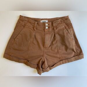 Paige Brooklyn Short MochaBisque Sz 26 Cuff Hem/Pleated/Trouser Pocket High Rise